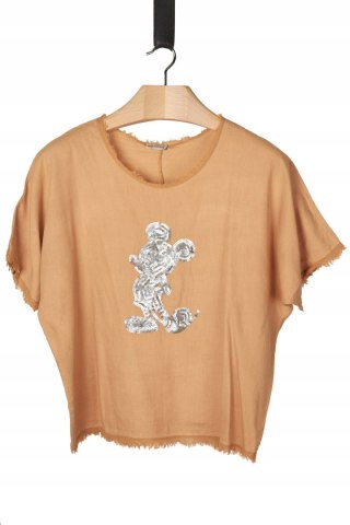 Niebanalna włoska bluzka len bawełna myszka XL