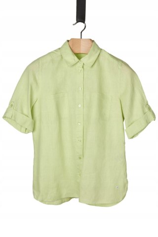 OLSEN mięciutka bluzka koszulowa len pastelowa limonka L