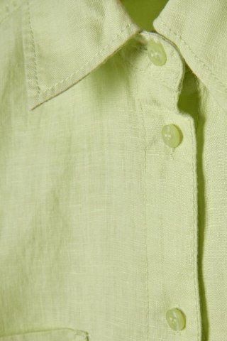 OLSEN mięciutka bluzka koszulowa len pastelowa limonka L