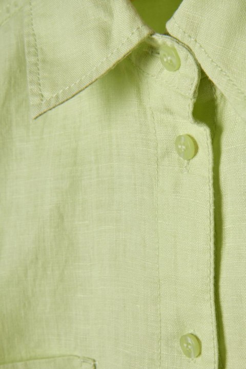 OLSEN mięciutka bluzka koszulowa len pastelowa limonka L