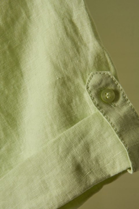 OLSEN mięciutka bluzka koszulowa len pastelowa limonka L