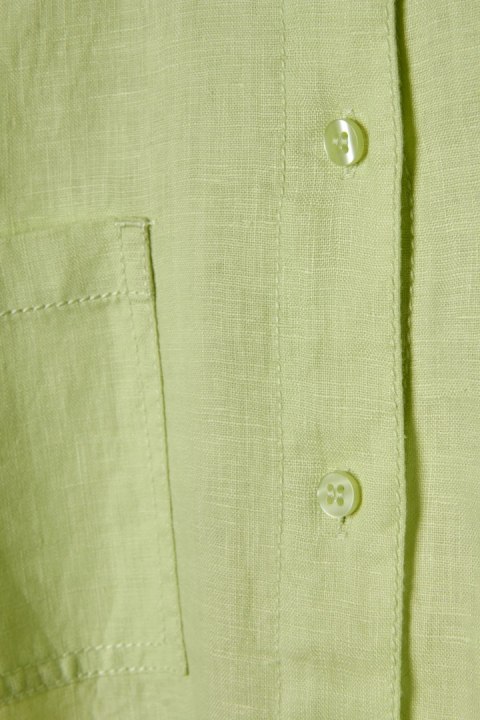 OLSEN mięciutka bluzka koszulowa len pastelowa limonka L