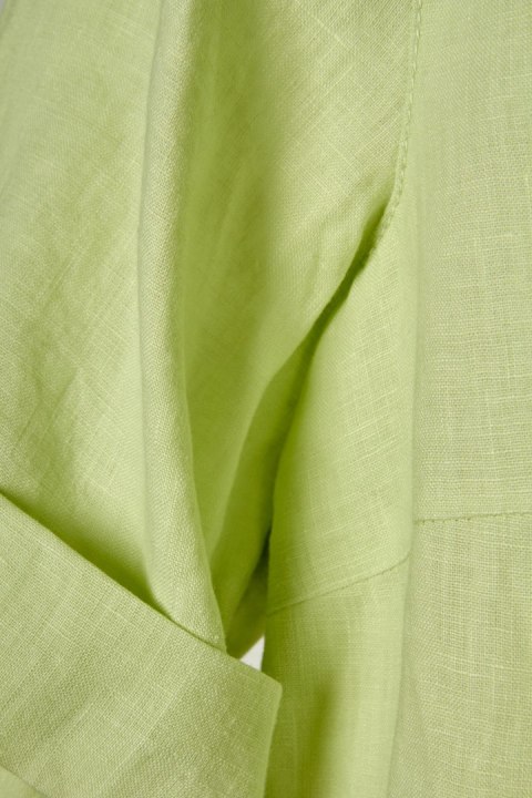 OLSEN mięciutka bluzka koszulowa len pastelowa limonka L