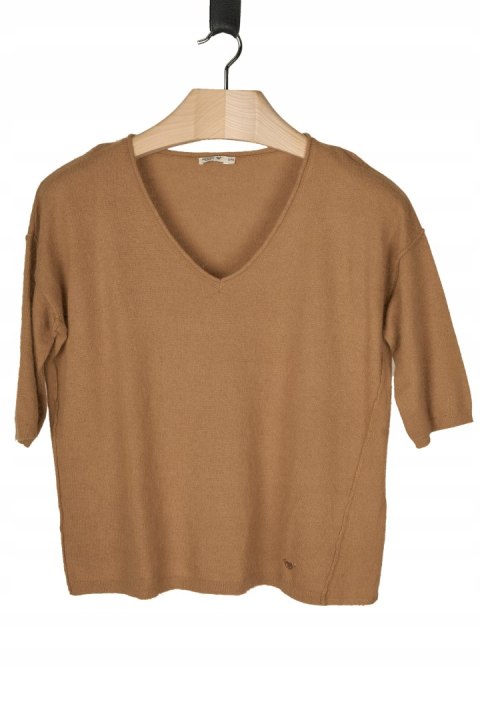 ORFEO PARIS nietuzinkowy sweter camelowy kolor luźny krój S/M