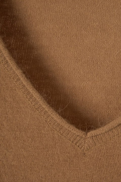 ORFEO PARIS nietuzinkowy sweter camelowy kolor luźny krój S/M