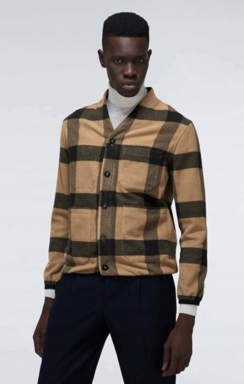 THE GIGI luksusowa włoska bluza rozpinana wełna w kratkę L