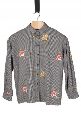 TOPSHOP śliczna bluzka pepitka z motywem haftowanych kwiatów S