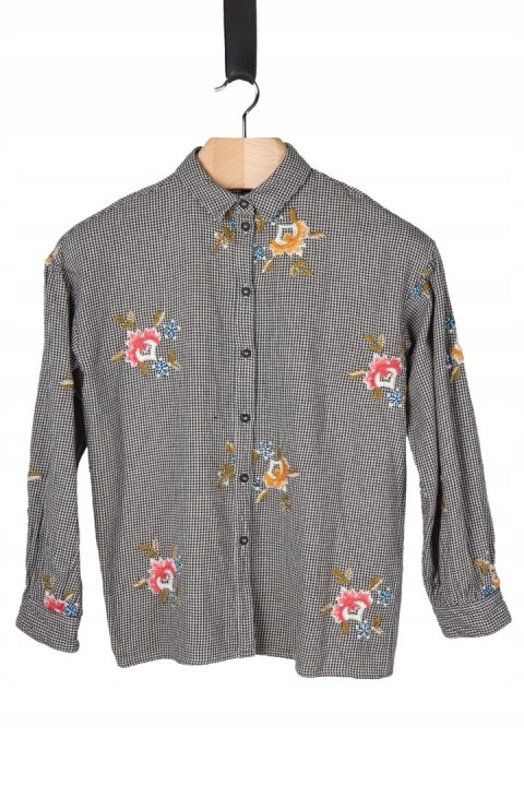 TOPSHOP śliczna bluzka pepitka z motywem haftowanych kwiatów S