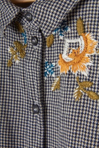 TOPSHOP śliczna bluzka pepitka z motywem haftowanych kwiatów S