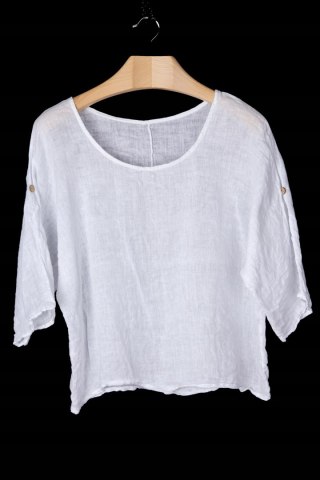 Włoska bluzka mięciutki len śnieżna biel luźny krój XL