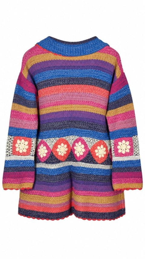 AMANO kolorowy sweter kardigan bawełna rękodzieło luźny krój boho S/M