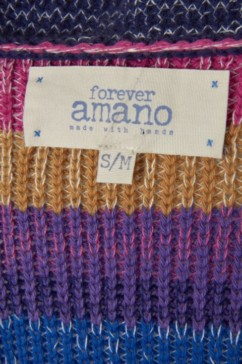AMANO kolorowy sweter kardigan bawełna rękodzieło luźny krój boho S/M