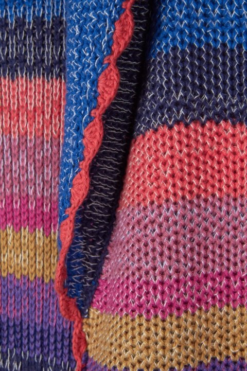 AMANO kolorowy sweter kardigan bawełna rękodzieło luźny krój boho S/M