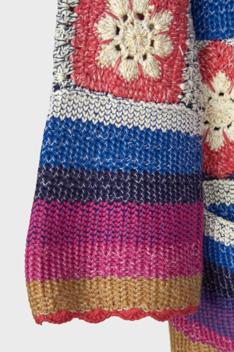 AMANO kolorowy sweter kardigan bawełna rękodzieło luźny krój boho S/M