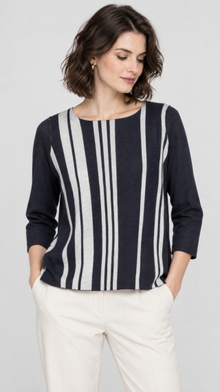 BENETTON - nietuzinkowy sweter ciemny granat wełna w paski M/L