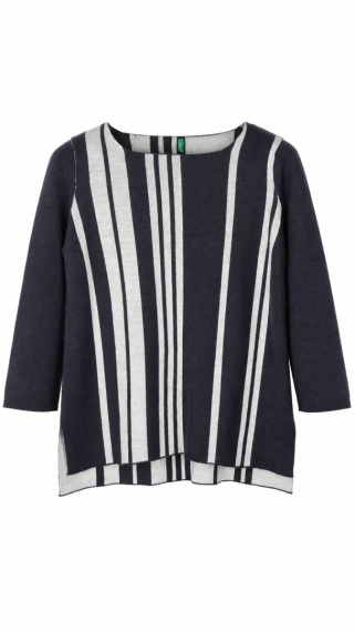 BENETTON - nietuzinkowy sweter ciemny granat wełna w paski M/L
