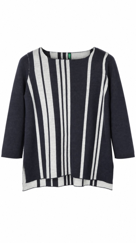 BENETTON - nietuzinkowy sweter ciemny granat wełna w paski M/L
