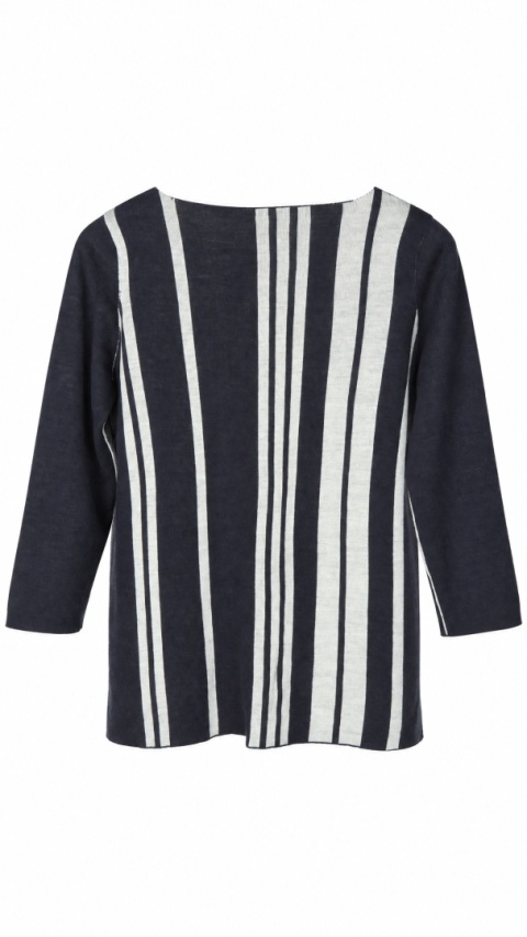 BENETTON - nietuzinkowy sweter ciemny granat wełna w paski M/L