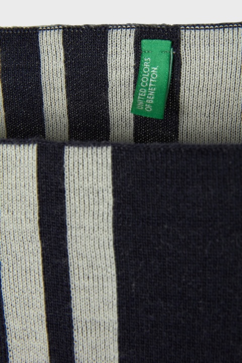 BENETTON - nietuzinkowy sweter ciemny granat wełna w paski M/L