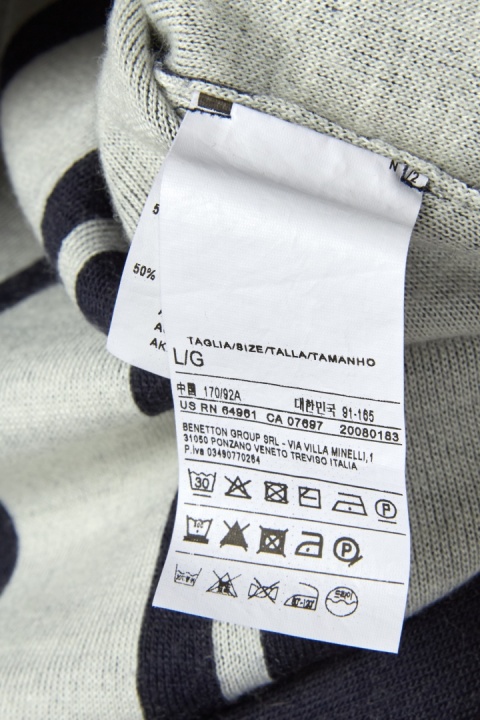 BENETTON - nietuzinkowy sweter ciemny granat wełna w paski M/L