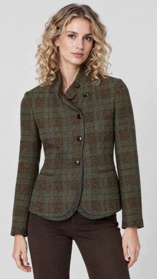 JIGSAW zjawiskowa marynarka taliowana wełna tweed asymetryczne zapięcie S
