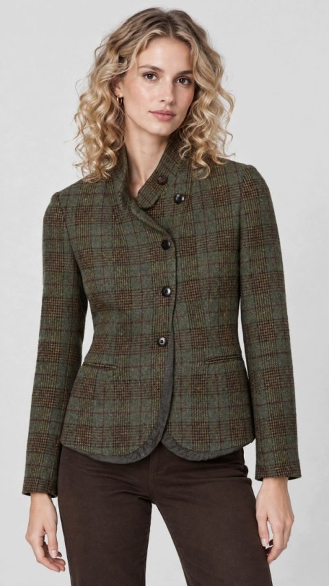 JIGSAW zjawiskowa marynarka taliowana wełna tweed asymetryczne zapięcie S