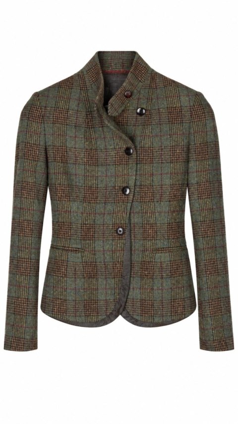 JIGSAW zjawiskowa marynarka taliowana wełna tweed asymetryczne zapięcie S