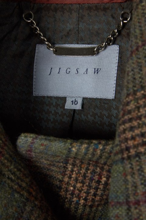 JIGSAW zjawiskowa marynarka taliowana wełna tweed asymetryczne zapięcie S