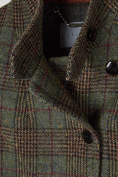 JIGSAW zjawiskowa marynarka taliowana wełna tweed asymetryczne zapięcie S