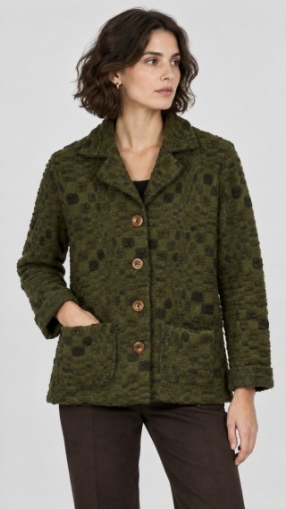 PACO ITALY - niebanalna marynarka fakturowana wełna kolor khaki S/M