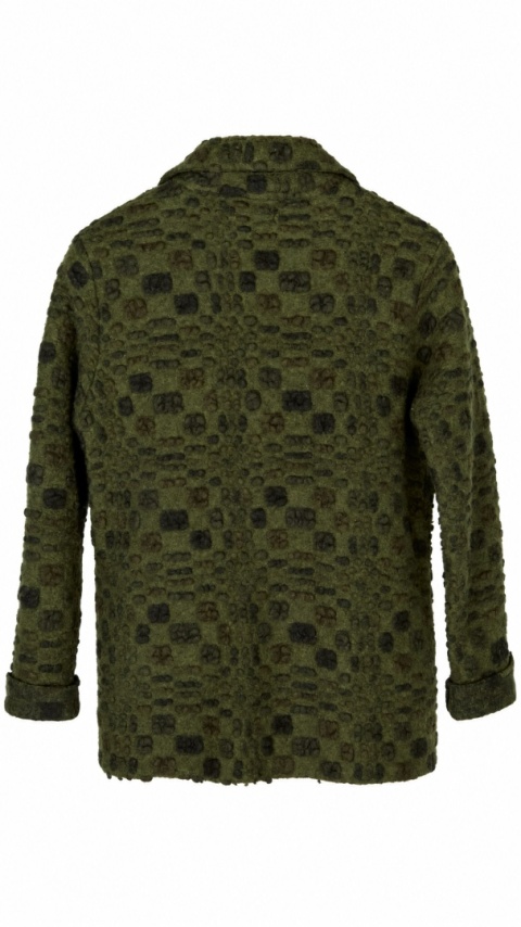 PACO ITALY - niebanalna marynarka fakturowana wełna kolor khaki S/M