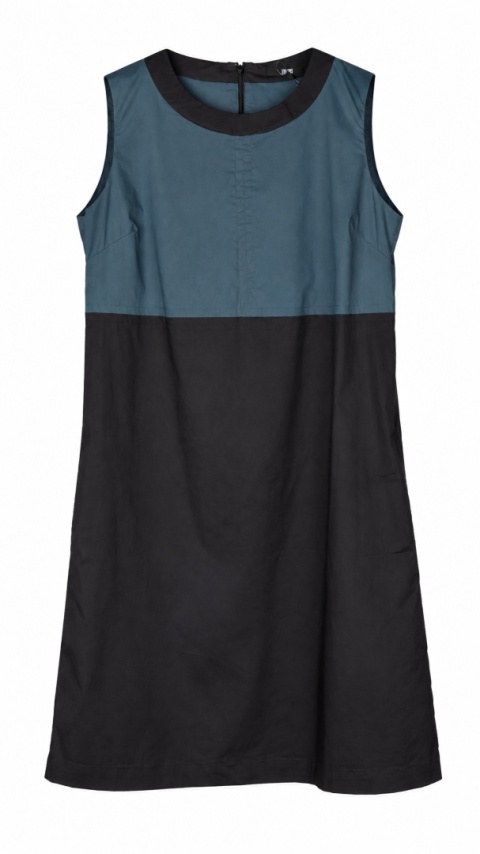 UNIQLO - prosta sukienka z kieszeniami dwukolorowa czerń i turkus M