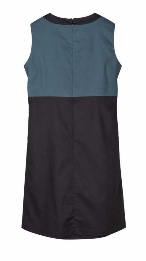 UNIQLO - prosta sukienka z kieszeniami dwukolorowa czerń i turkus M