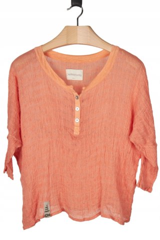 CHILLNORWAY - włoska bluzka lniana marszczona faktura lnu - L