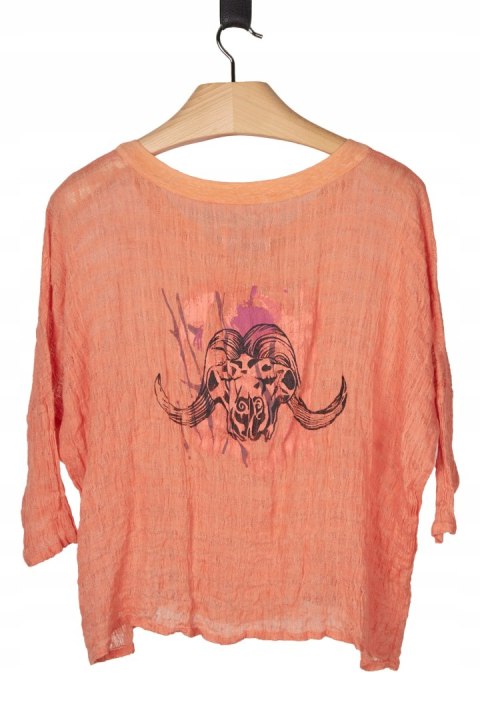 CHILLNORWAY - włoska bluzka lniana marszczona faktura lnu - L