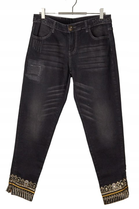 DESIGUAL - śliczne spodnie jeans haftowane - 32