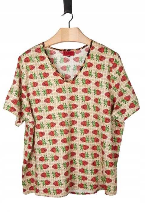DORIS MEGGER niespotykana bluzka motyw truskawki mięciutka bawełna 52