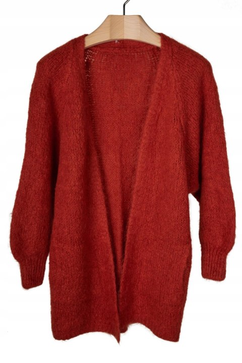 Mięsisty włoski sweter kardigan koniakowy kolor moher - M/L
