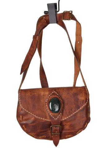 Niepowtarzalna torebka skórzana piękny brąz ozdobiona kamieniem