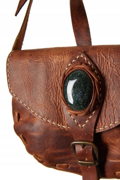 Niepowtarzalna torebka skórzana piękny brąz ozdobiona kamieniem