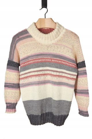 Ponadczasowy sweter wełna rękodzieło pastelowe kolory M/L