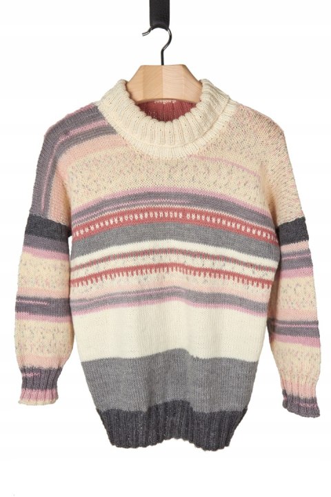 Ponadczasowy sweter wełna rękodzieło pastelowe kolory M/L