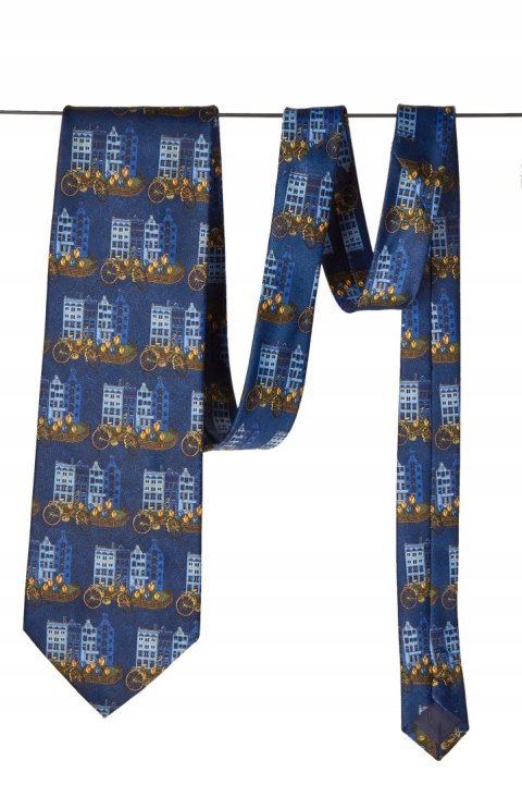 ROBIN RUTH fantastyczny jedwabny krawat motyw architektoniczny