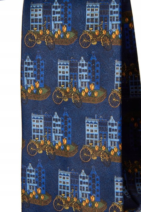 ROBIN RUTH fantastyczny jedwabny krawat motyw architektoniczny