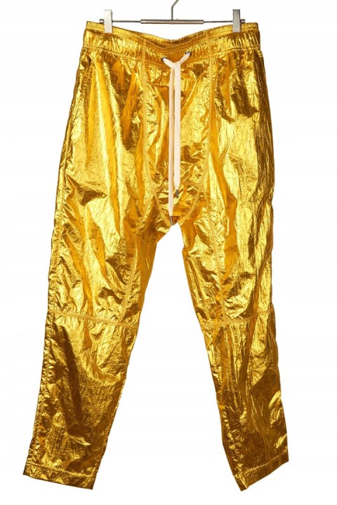 TOM REBL wyjątkowe włoskie spodnie metaliczny złoty kolor luźny krój L