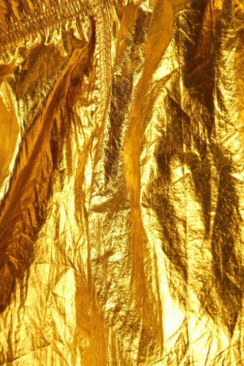 TOM REBL wyjątkowe włoskie spodnie metaliczny złoty kolor luźny krój L