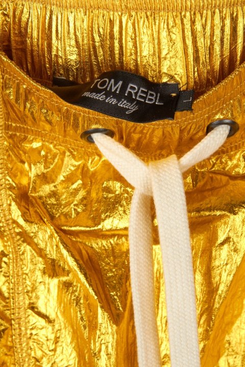 TOM REBL wyjątkowe włoskie spodnie metaliczny złoty kolor luźny krój L