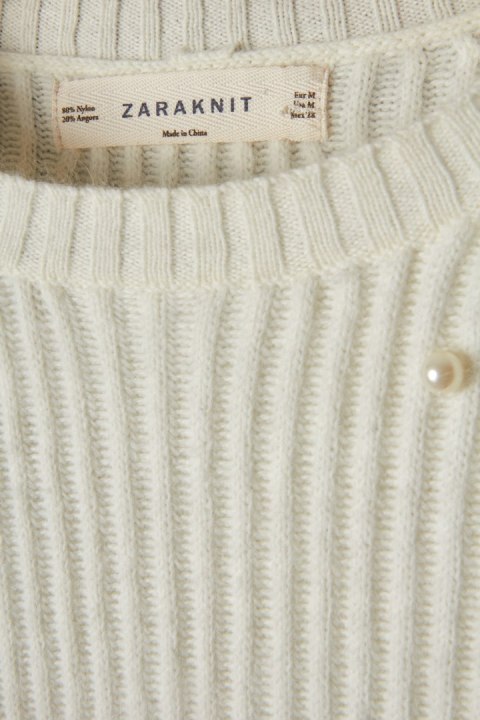 ZARA - niepowtarzalny sweter angora z perełkami - S
