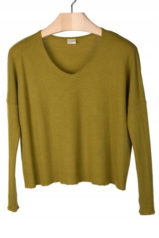 BY BASICS - niebiańsko mięciutki sweter wełna merynosa kolor oliwkowy - S/M