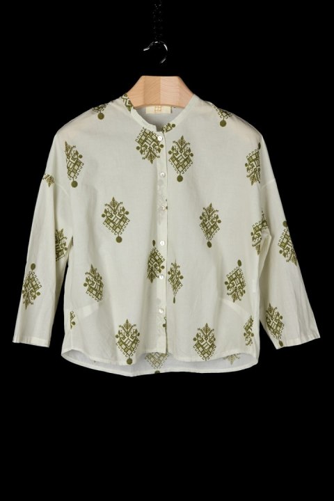 FH MADE IN ITALY - niespotykana bluzka koszulowa piękna zieleń - L